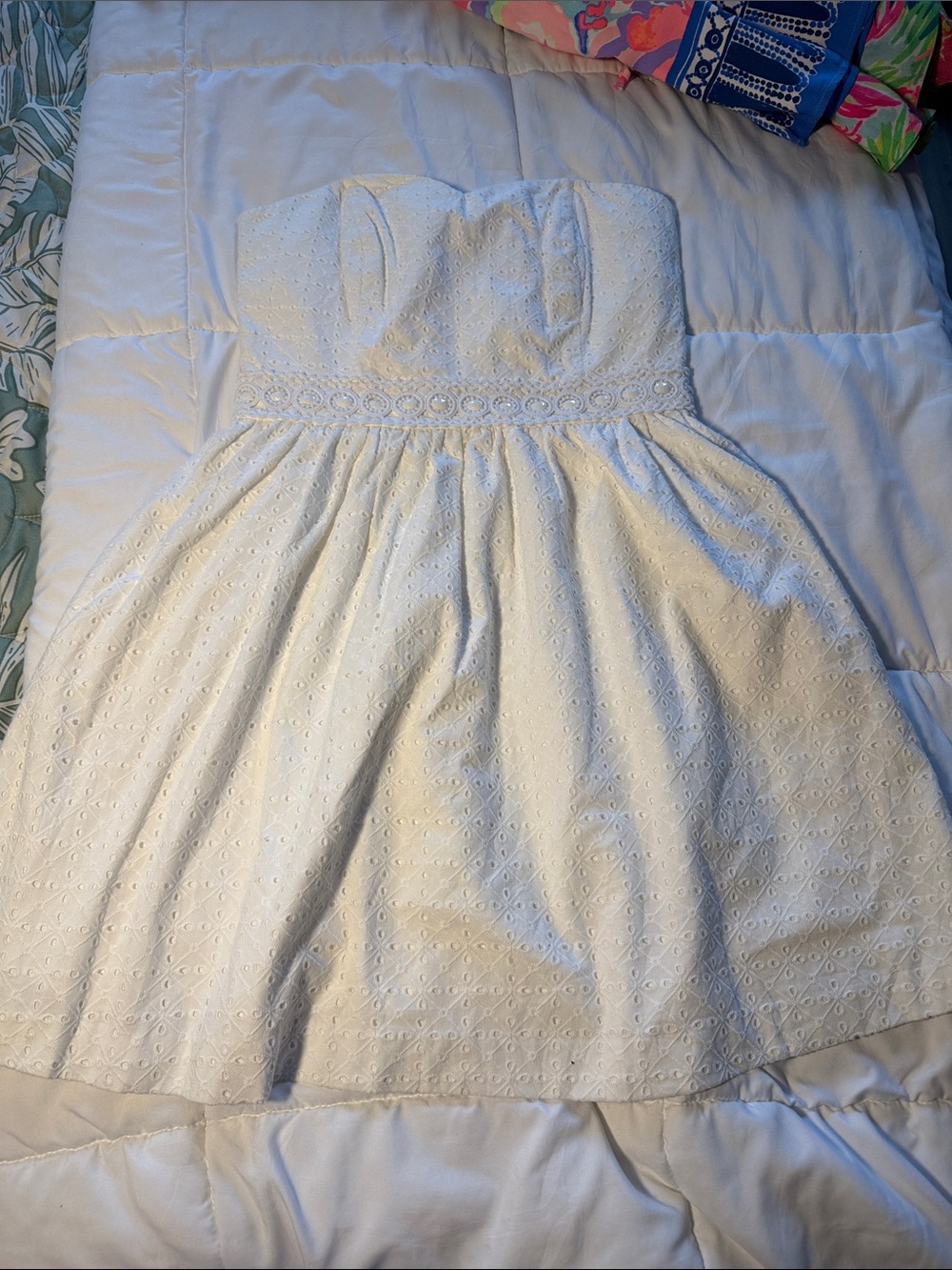 Lilly Pulitzer White Strapless Eyelet Sundress